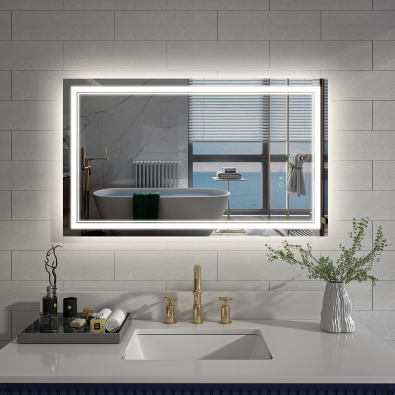 Miroir de salle de bain à DEL à intensité variable avec fonction de désembuage, 24 po x 40 po, Rectangle