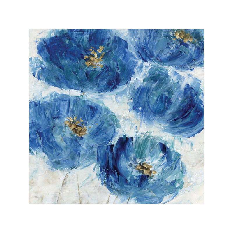Blue Floral Fleck by Katrina Craven - Wrapped Canvas Painting, 45.72 cm H x 45.72 cm W x 1.91 cm D
