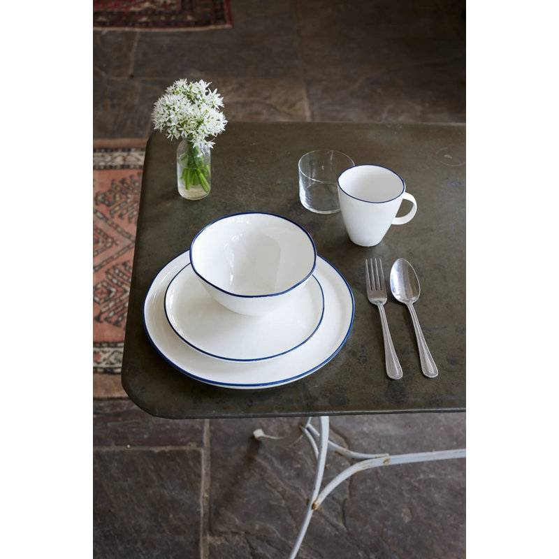 Canvas Home Abbesses Colored Rim Porcelain 4 Piece Dinnerware Set, Service For 1, White/Blue