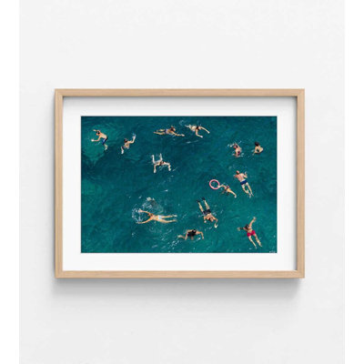 Ocean Wall Art: Aerial View of Swimmers - Coastal Blue Scene