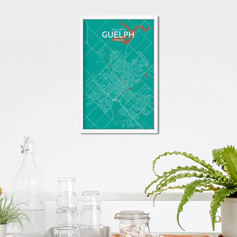 Guelph City Map, impression, H 17 po x l 11 po, Vert / brun