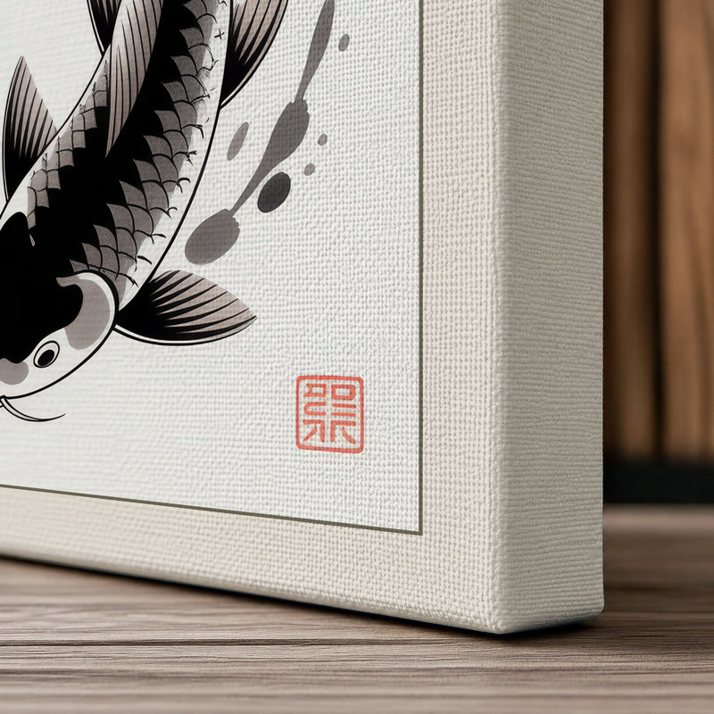 Dancing Koi Japandi 1 Piece Wrapped Canvas Wall Art, 30x20 - 76.2 x 50.8 cm, Cream Border