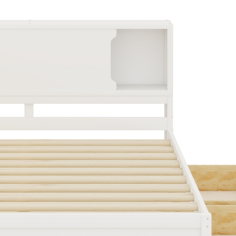 Lit de jour moderne avec tablettes de rangement, USB, DEL et 2 tiroirs pour l'organisation, Blanc