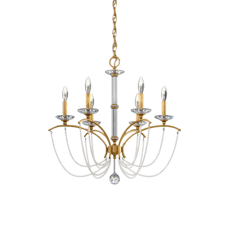 Priscilla 6 - Light Chandelier, Heirloom Gold/White Pearl