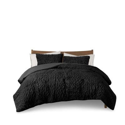 Queen Ruched Fur Down Alternative Comforter Set