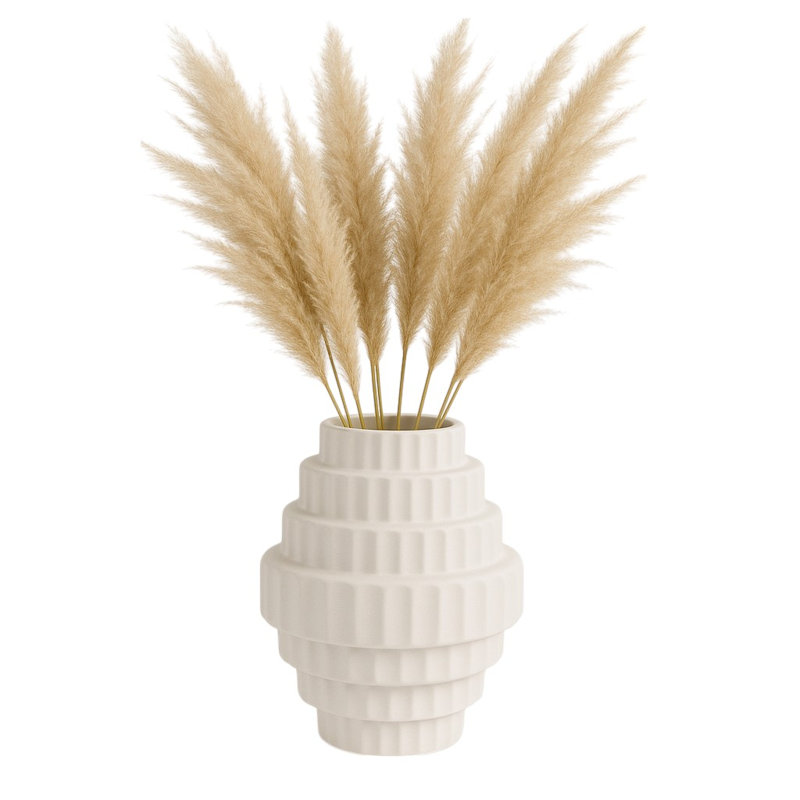 Vase en céramique moderne texturé à niveaux géométriques en grès avec un design sculptural contemporain pour la décoration intérieure