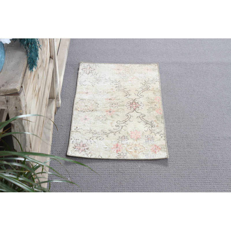 Vintage Handmade Turkish Rug In Neutral Beige Ideal For Entryways And Rustic Decor