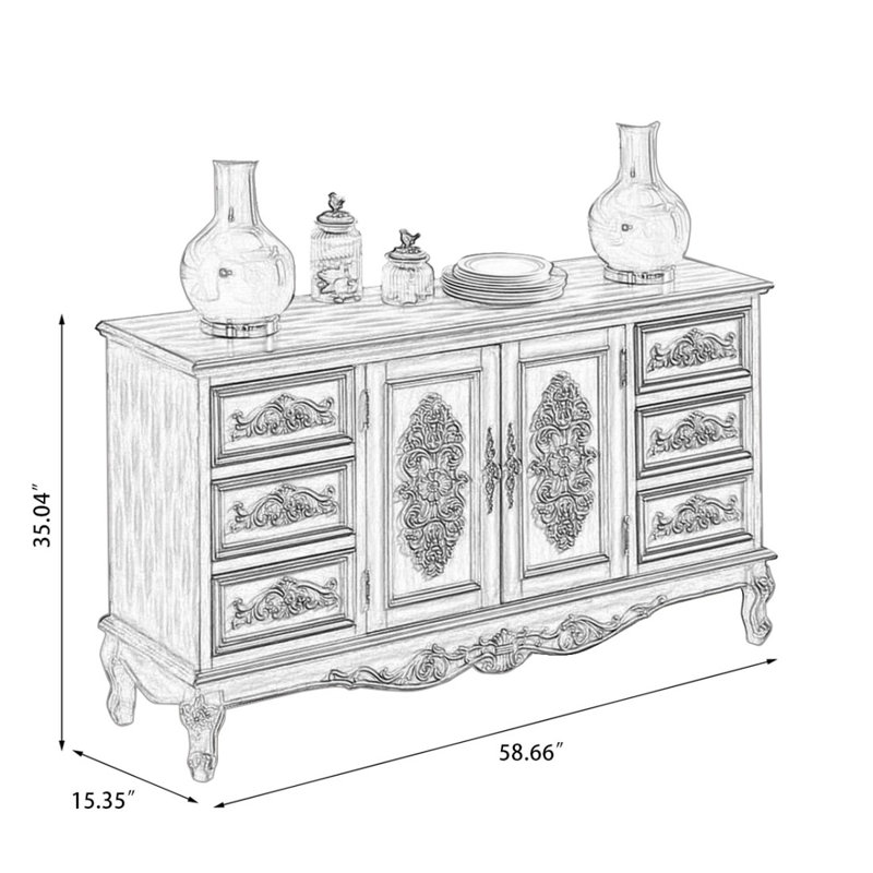 Buffet bleu uni et bois manufacturé