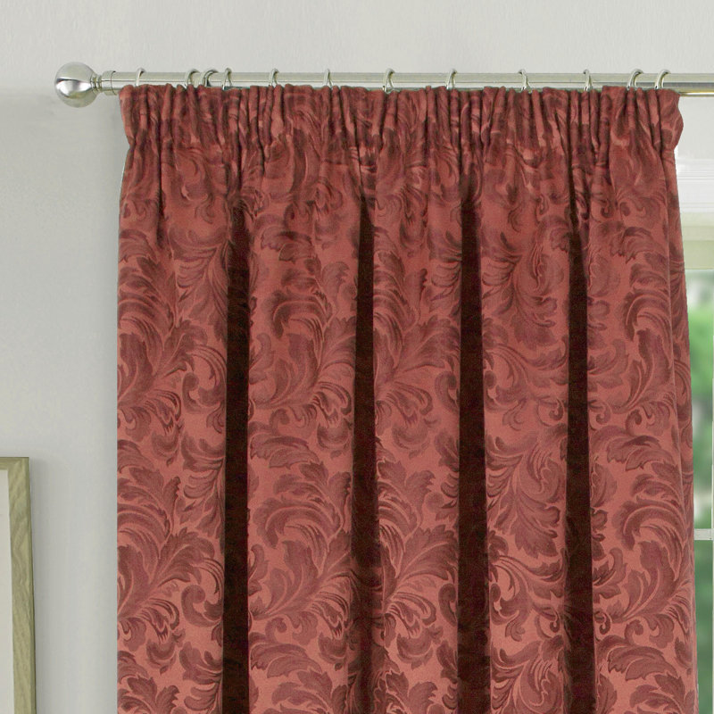 Hallas Pencil Pleat Damask Jacquard Curtains, Terracotta, 114 W x 137 D cm