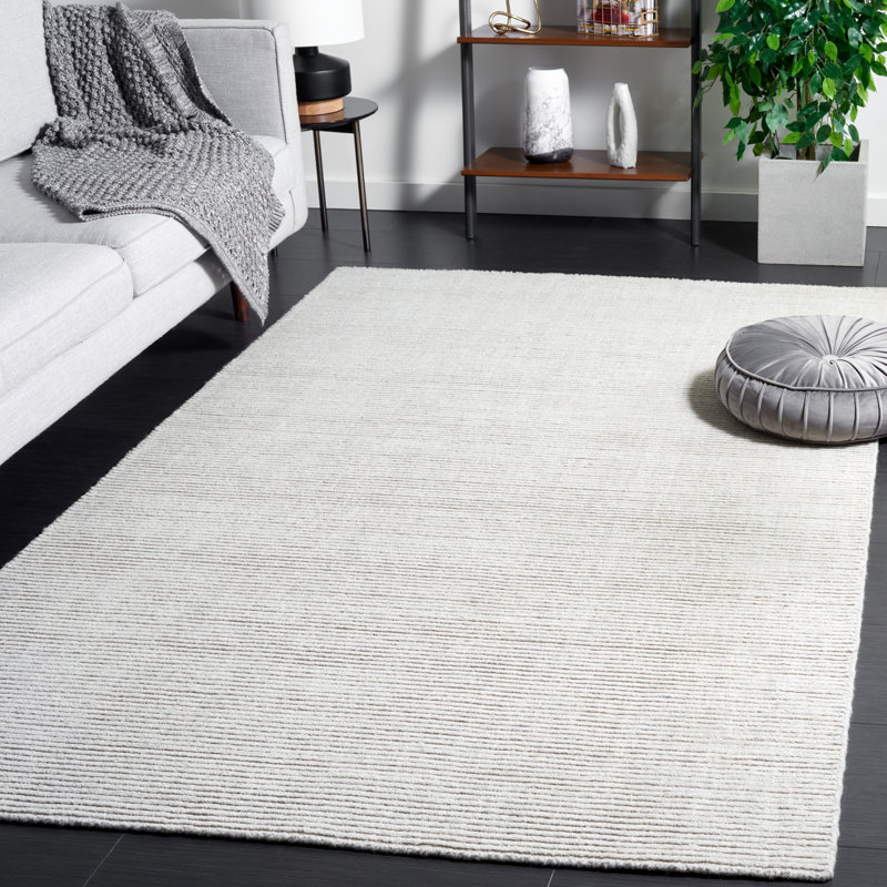 Audree Hand Loomed Wool/Cotton Striped Rug in Light Gray, Rectangle 5' x 8'