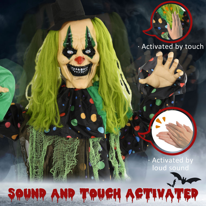 6.1' Green-Haired Animatronic Circus Clown Halloween Decoration