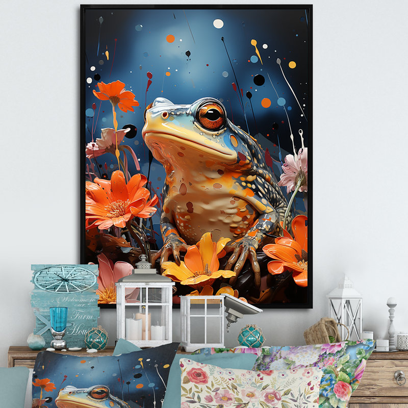 «Expressionist Frog Mouvement I» sur toile, H 32 po x l 16 po x P 1 po, Cadre flottant noir