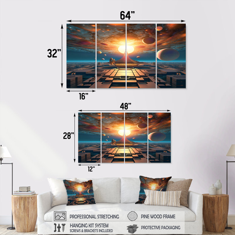 «The Way Through Time Sci-Fi Galaxy», ensemble d'art mural City Fantasy 4 pièces, H 28 po x l 48 po