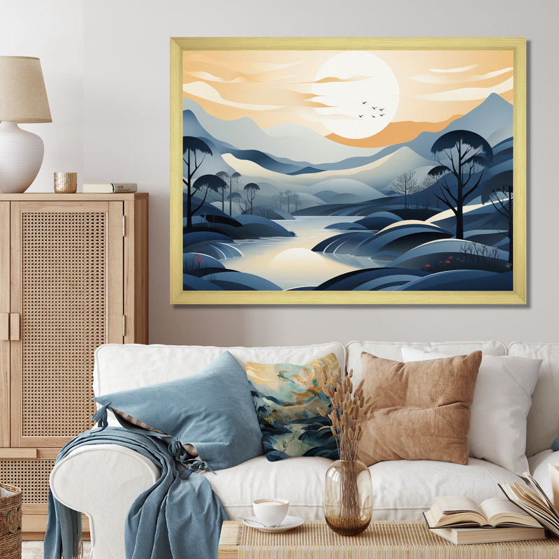 Paysage bleu-gris, Encadrement doré, H 12 po x l 20 po x P 1 po