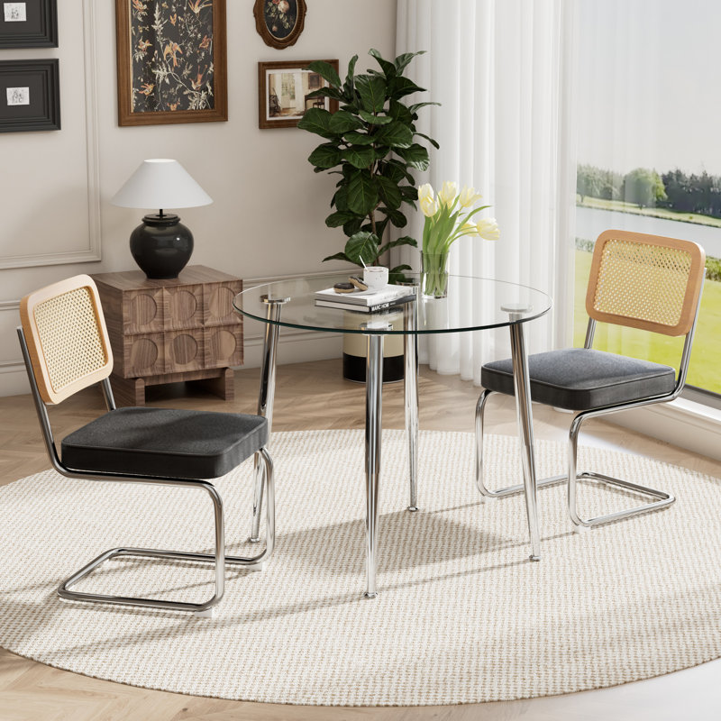 5-Piece Round Glass Top Dining Set, Black, 30" H x 36" W x 36" D, 3