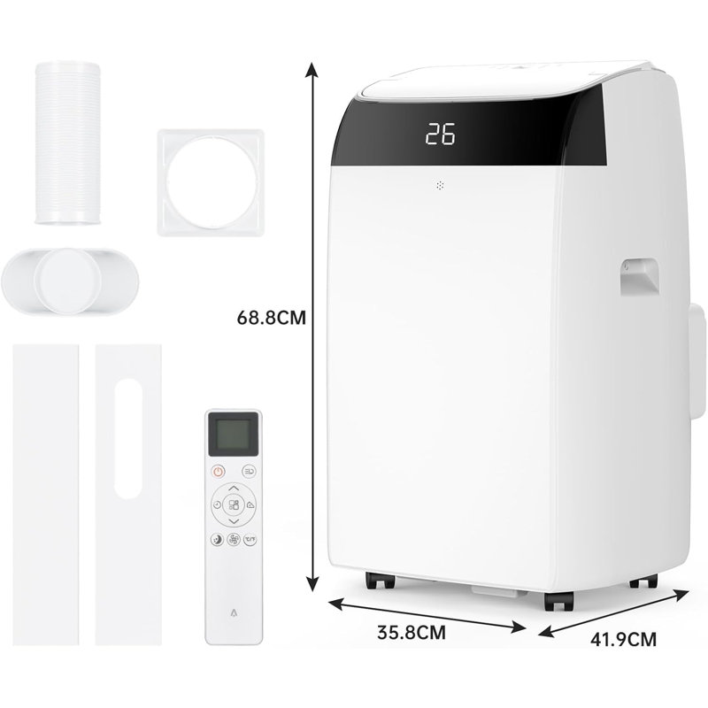 12000 BTU Portable Air Conditioner with Heater – 4-in-1 Cooling, Heating, Dehumidifier & Fan – 3 Speeds, Digital Display – Energy Efficient Mobile AC for Rooms up to 550 Sq.Ft – Fits Home & Office