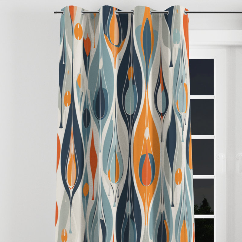 Rideau occultant avec œillets Elisabette Orange Blue Botanical Symphony IV - moderne, L 52 po x L 95 po, Œillets argentés