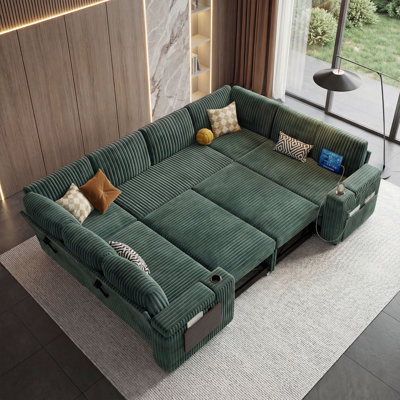 Grand canapé-lit modulaire 8 places avec rangement Lovescat, canapé-lit modulaire avec port USB et porte-gobelet, canapé convertible en forme de U de 108 po pour grand salon