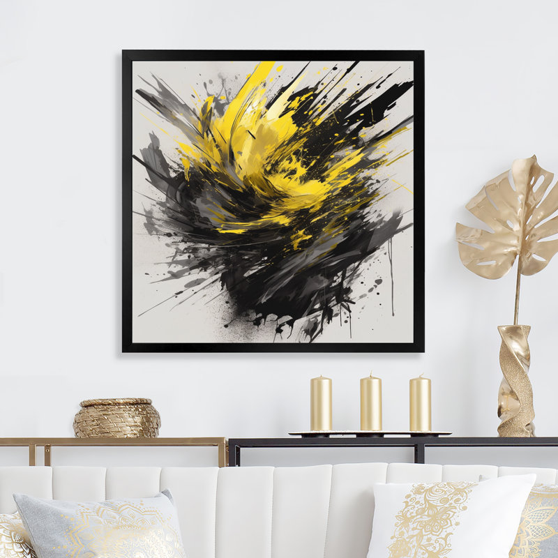«Evolving In Yellow Gray», impression sur toile encadrée, Cadre photo noir, H 16 po x l 16 po x P 1 po