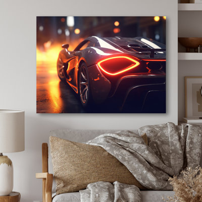Exotic Car in the Neon Streets II - Neon Car Metal Wall Art