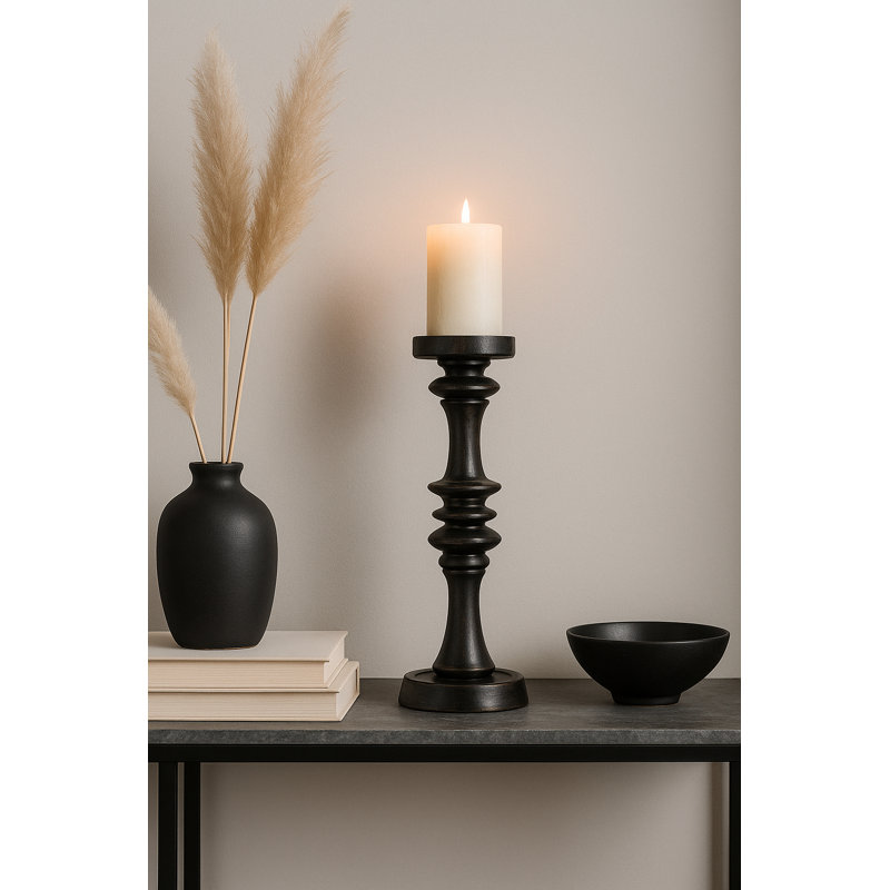 Baluster Pillar Candle Stand -Small -Black,  20'' H x 7.5'' W x 7.5'' D, Black