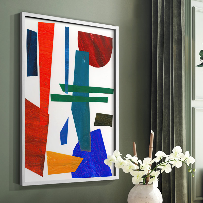 «Colorful Shapes IV», reproduction encadrée - bois massif, Blanc, H 28 po x l 22 po