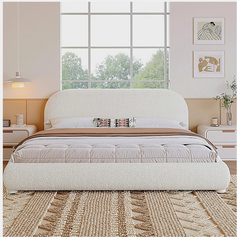 Lit tapissier en tissu de style crème, lit double simple moderne, grand
