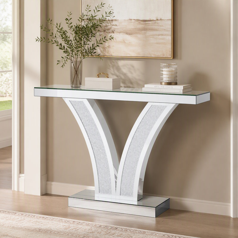 Console à miroir 39 po, table d'entrée moderne argent