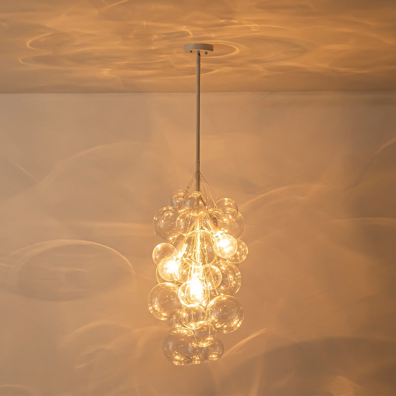 Lustre en verre bullé à 3 lumières Lelaina, Clair, Blanc