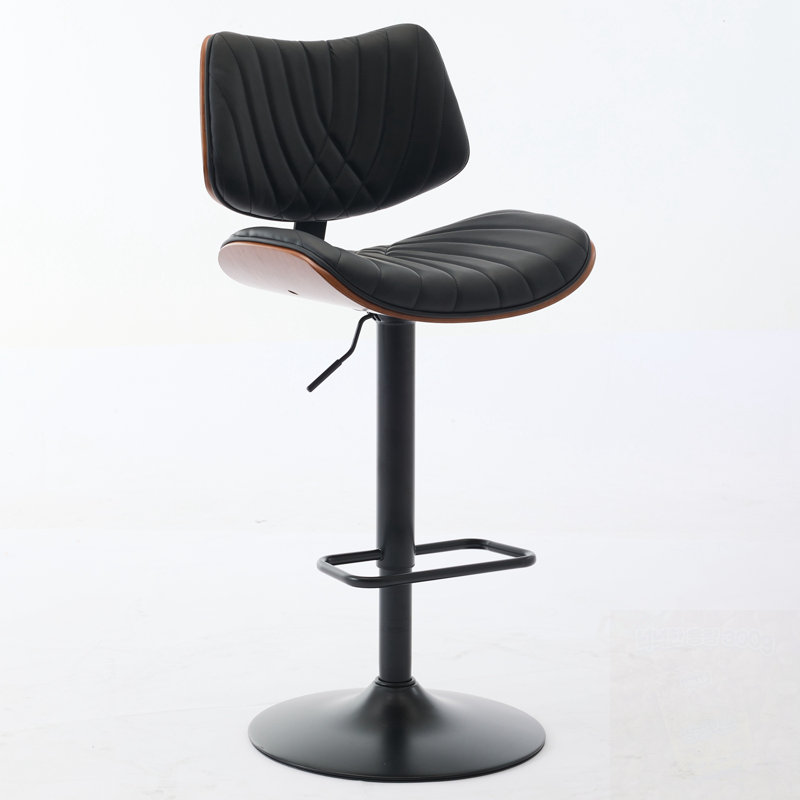 Swivel Leather Barstools With Adjustable Hight, Black Seat/Black Frame