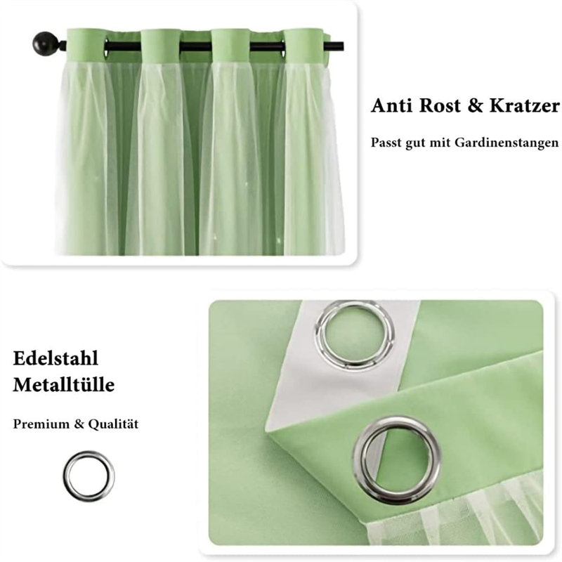 Eurielle Room Darkening Curtain Pair, Green/White