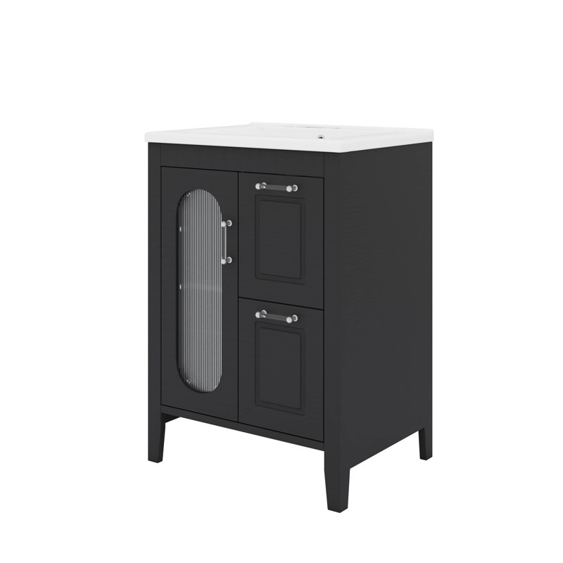 24 Inch Bathroom Vanity Cabinet With Twin Drawers And Door Plus Flexible Shelf, Black