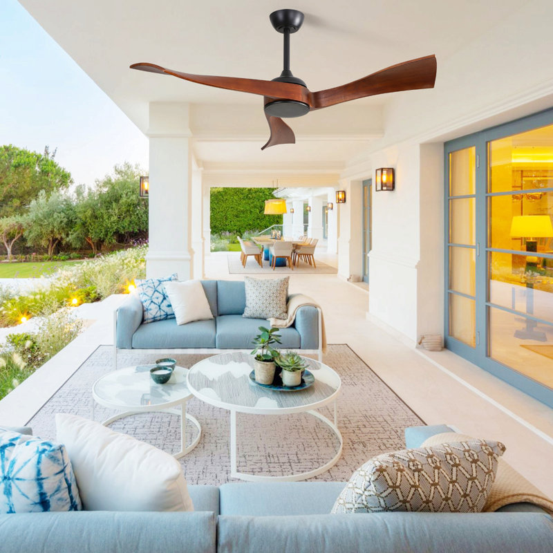 52 Inch Indoor Modern Ceiling Fan No Light 6 Speed Remote 3 Solid Wood Blade Reversible Dc Motor For Living Room