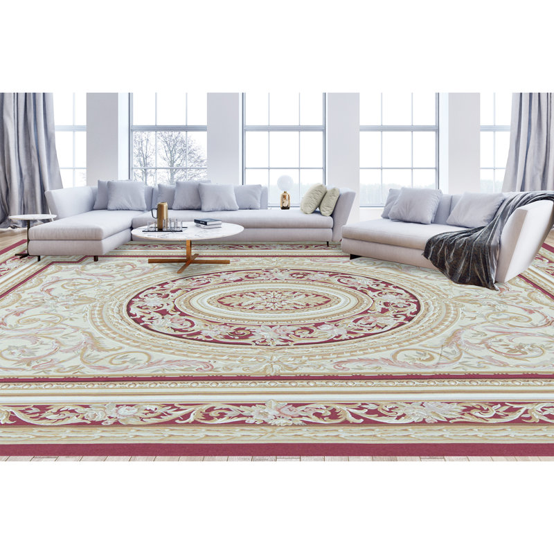Hand-Knotted High-Quality Beige and Red Area Rug, Rectangle 8'10" x 12'5"