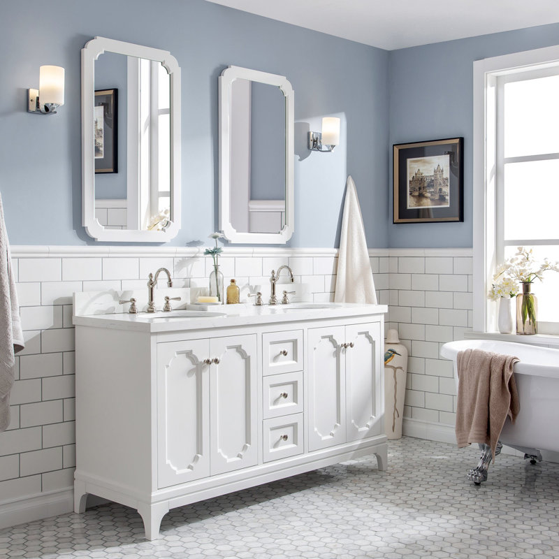 Grand meuble-lavabo de comptoir en marbre 60 po avec robinet Carrara, Blanc pur, Crochet