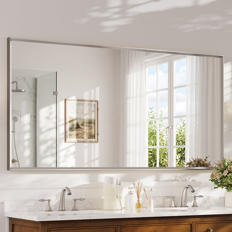 Bathroom Vanity Mirror with Tempered Glass and Aluminum Frame, 36" x 72", Brushed Nickel