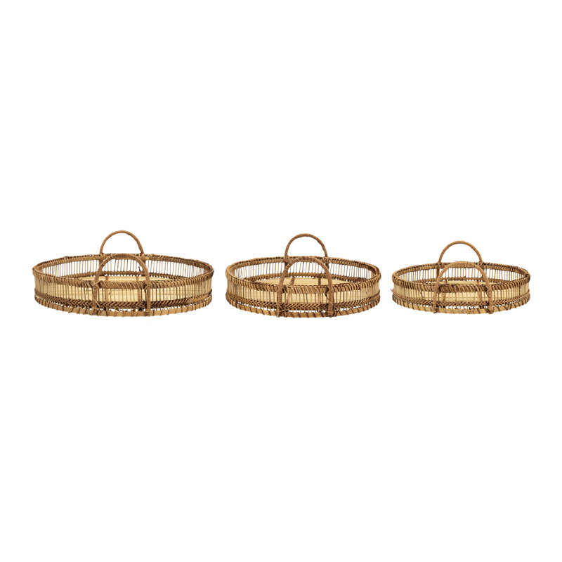 Ensemble de plateaux repose-pieds tissés en bambou 3 pièces Gersemi