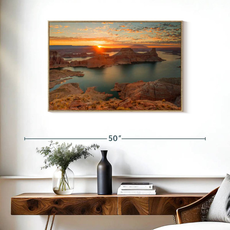 Gunsight Sunrise, Cadre flottant en bois naturel, 37 po x 25 po