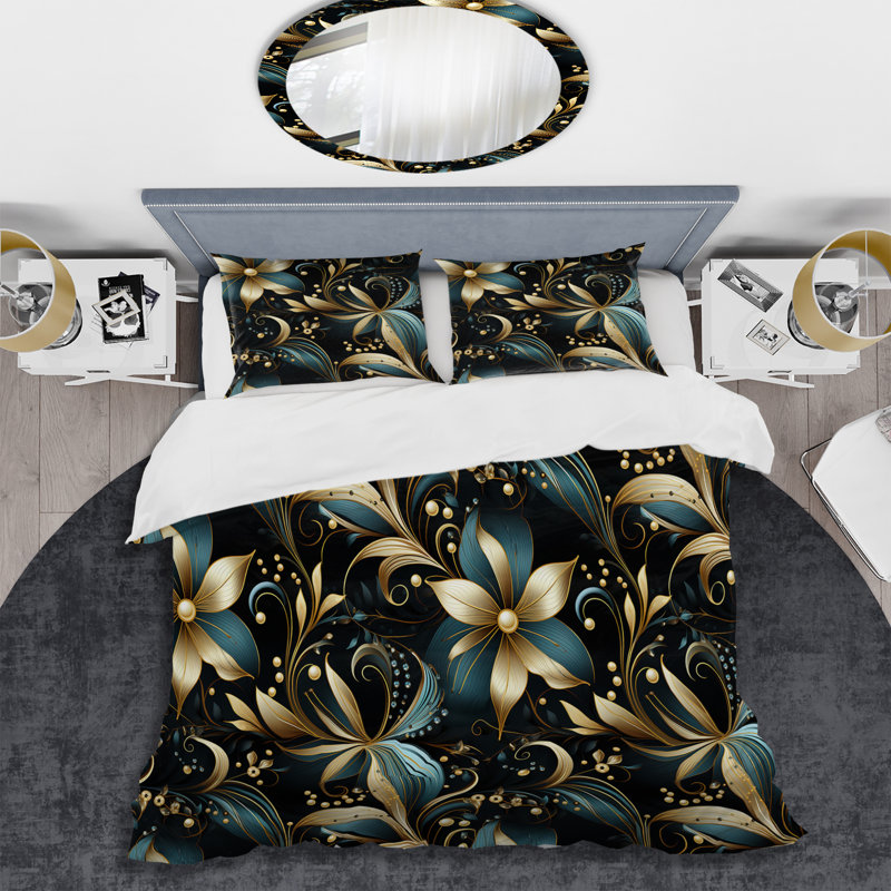 Ensemble de housse de couette Hollywood Opulent Charm Gold and Black II - Floral