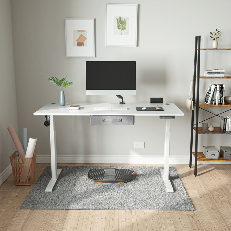 Height Adjustable Standing Desk With Drawer, 27.7" H x 63" W x 24" D, White/White