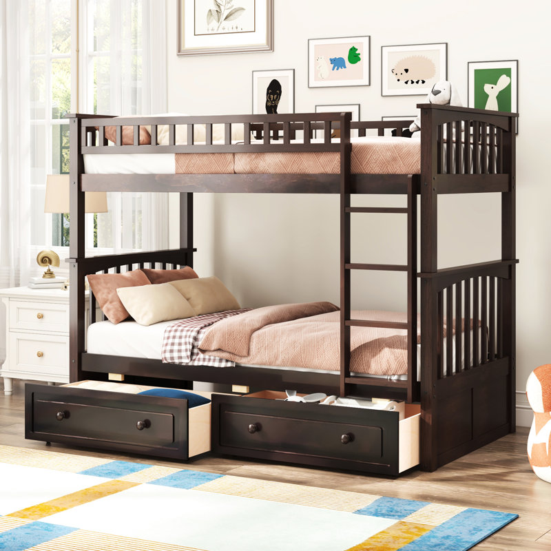 Lit simple superposé avec tiroirs, convertible, garde-corps en pin et clôture, lit de rangement pour chambre à coucher, couleur, choix de bois