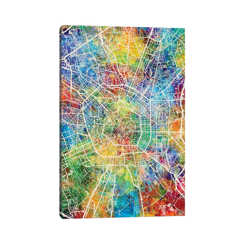Milan Italy City Map by Michael Tompsett - Wrapped Canvas Gallery-Wrapped Canvas Giclée, 20.32 cm H x 30.48 cm W