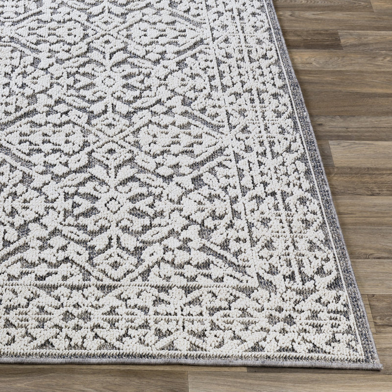Baconton tapis gris / blanc Yanaton, Rectangle 2 pi 3 po x 3 pi 9 po