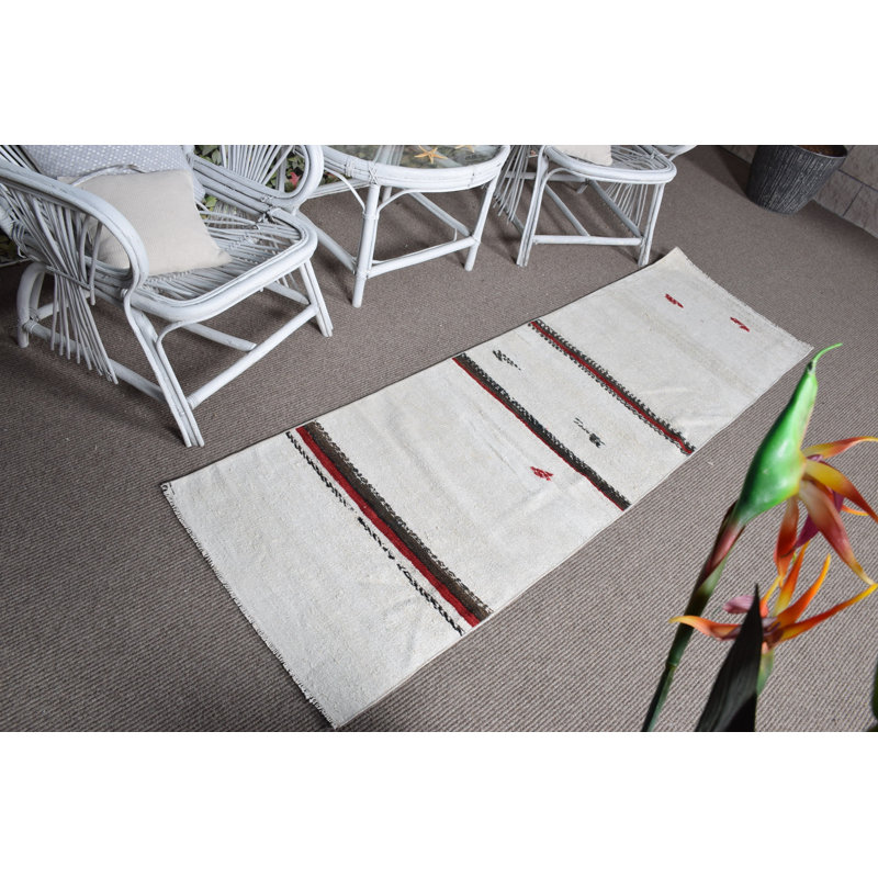 Tapis de couloir turc bohémien fait à la main en beige avec des motifs uniques pour le décor du couloir