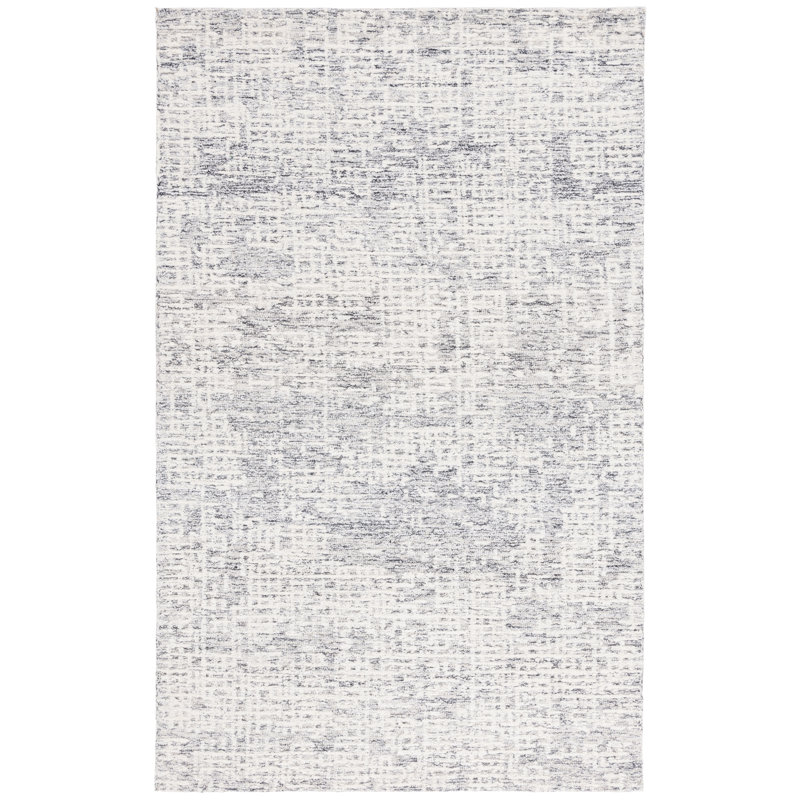 Estiven Ebony Hand Tufted Wool/Cotton Rug in Ivory/Grey, Rectangle 4' x 6'