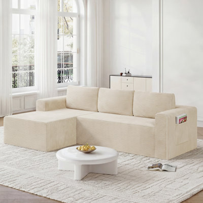 Canapé modulaire moderne en L en velours côtelé de 94,5 pouces avec poches de rangement
