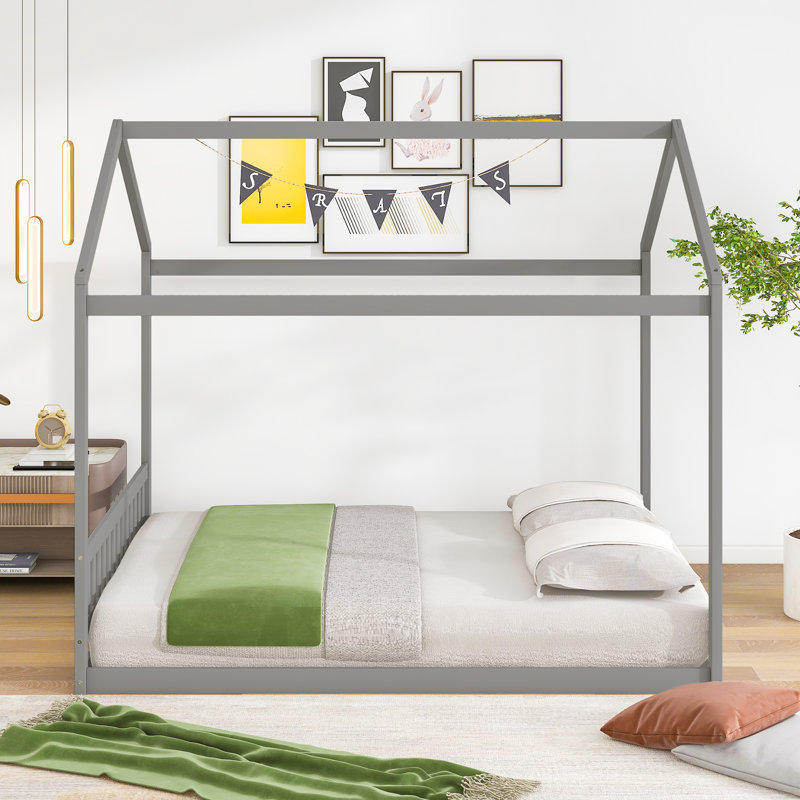 Queen Size House-Shaped Canopy Bed, Gray