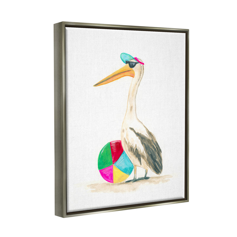 Stork & Beach Ball, reproduction d'art sur toile, Cadre flottant gris lustré, H 31 po x l 25 po x P 1,7 po