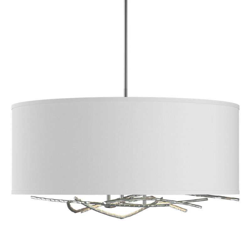 Brindille 3 - Light Drum Chandelier, 21.4" - 66.4", Natural Anna, Vintage Platinum