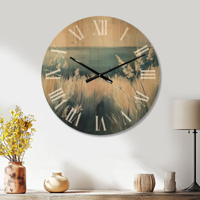 Horloge murale grand format « Herbe des marais bleus » (motif côtier), imprimée sur bois